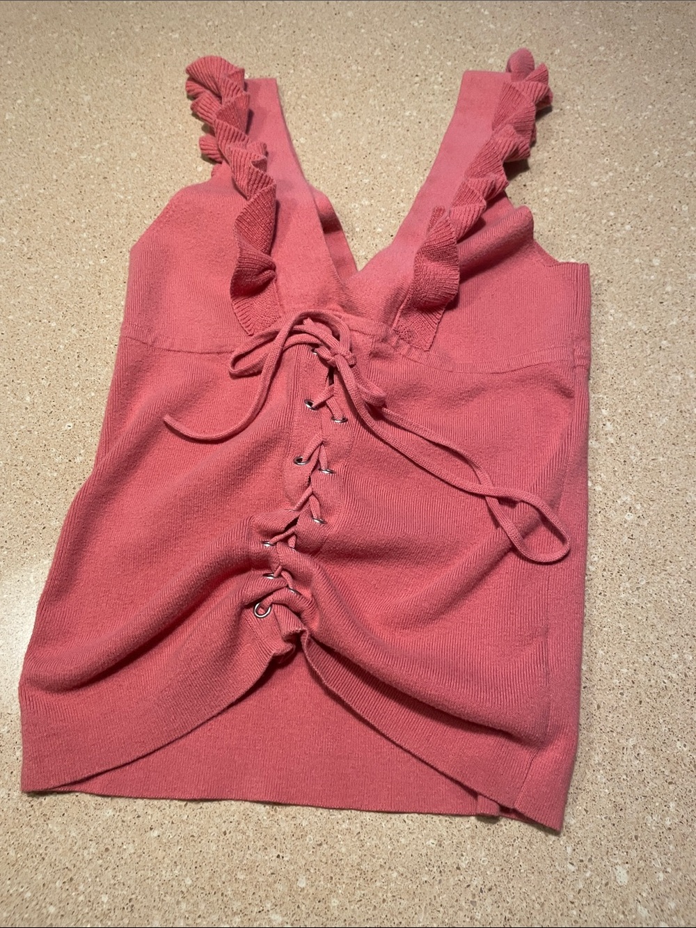 Express Rose Lace-Up Ruffle Tank
